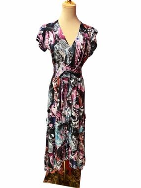 Jaase Paisley Floral Midi Dress Size Medium V Neck Boho